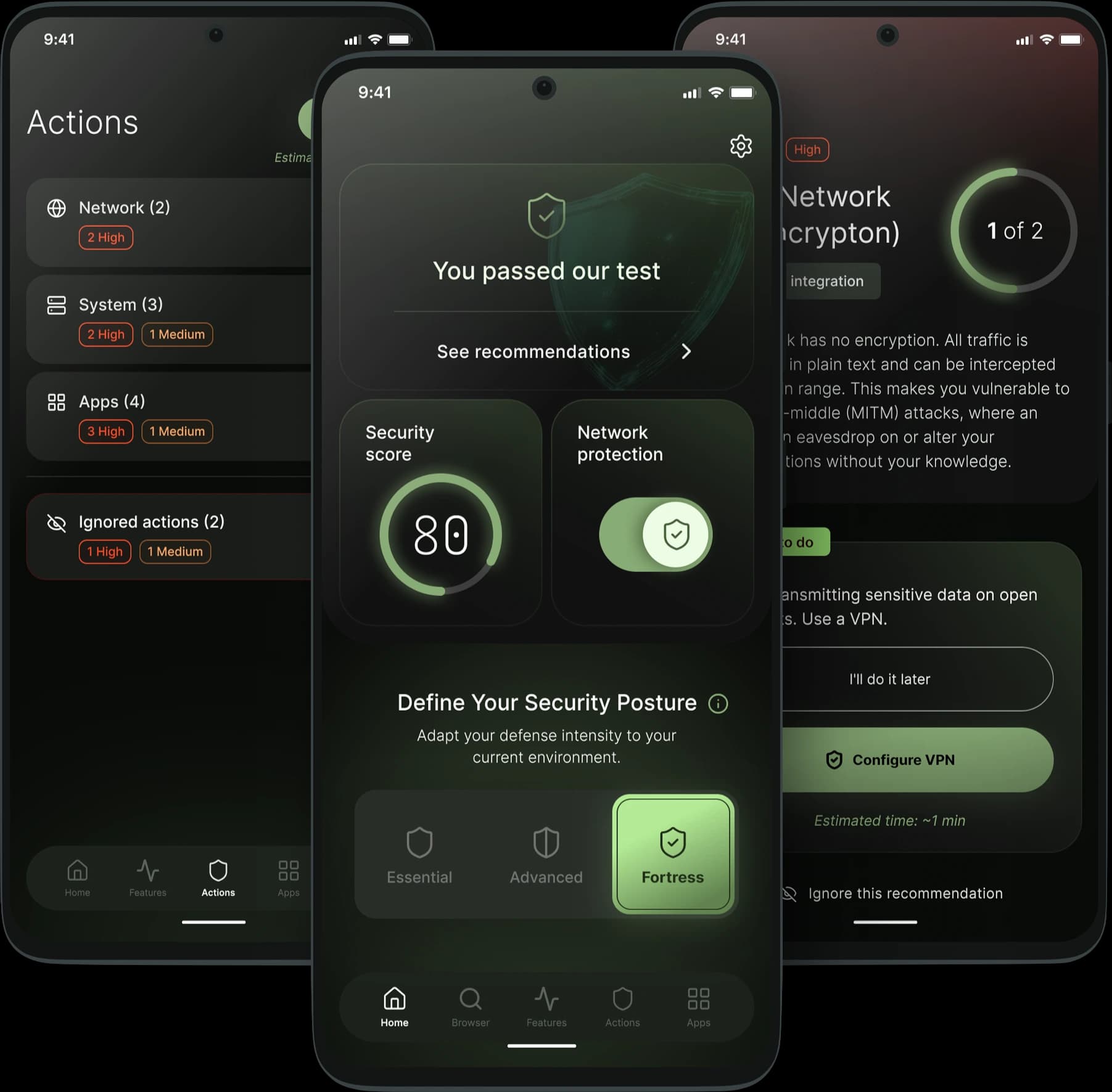 netSamurai app showing Home and Recommendations screens